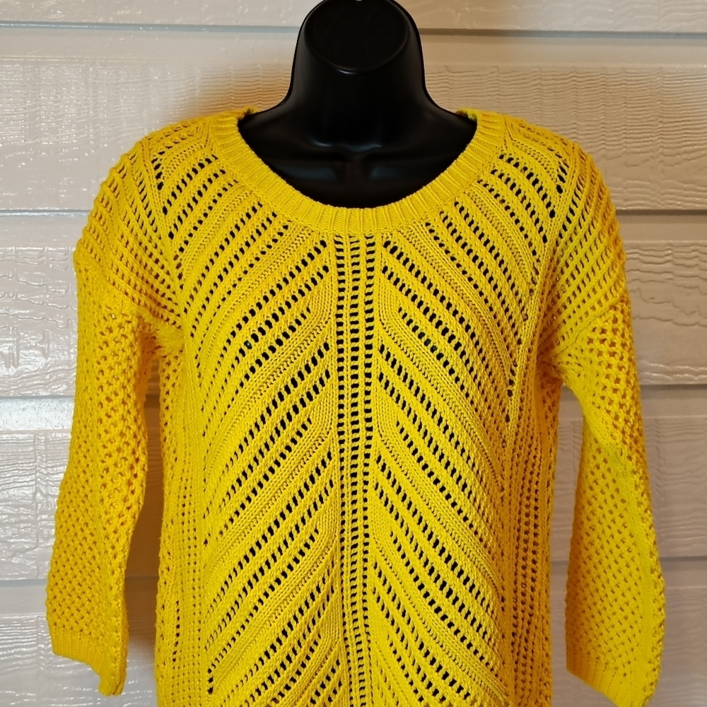 Andrea Jovine Women's LG Yellow Open‎ Knit Sweater